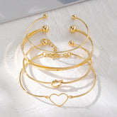 Gold Stackable Bangle Bracelet Set - Heart & Knot Design - Trendy Arm Cuffs